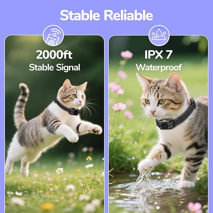 Cat Training Collar No Shock, 2025 Vibrating Cat Collar with Remote 2000ft, Beep and Vibration Collor for Cats 10-120lbs, Rechargeable/Security Lock & Humane to Stop Bad Behaviors,Black