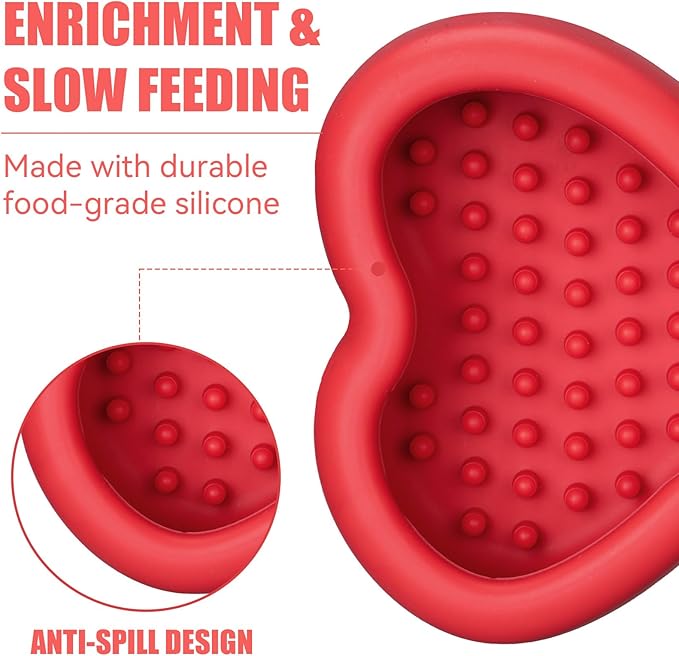 Lick Mat for Dogs, Animire Anti-Spilled Bow Tie Lick Bowls for Anxiety Relief, Silicone Slow Feeder Licking Pad with Suction Cups, Freezeable Dog Enrichment Toy for Boredom and Distraction(Red,L)