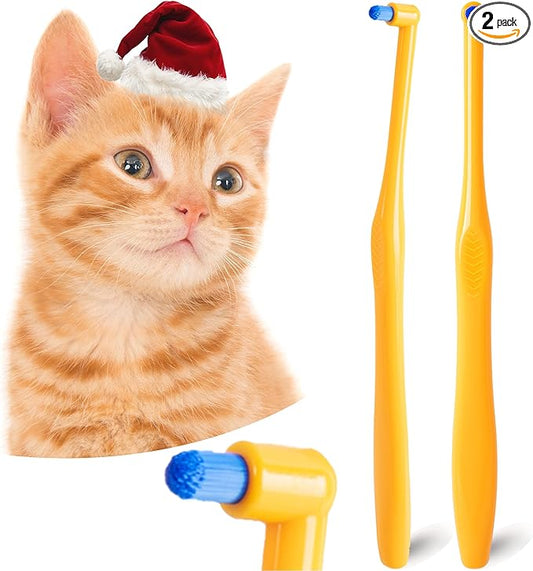Cat Toothbrush Tuft Head, Small Dog & Puppy Tooth Brushing Kit, Mini Head Teeth Brush for Kitten & Tiny Pet, Doggy Toothbrushes Deep Dental Cleaning, 2 PCS - Orange