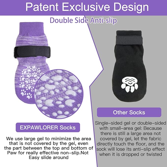 EXPAWLORER Double Side Anti-Slip Dog Socks with Adjustable Straps-Strong Grips Traction Control for Indoor on Hardwood Floor Wear,Best Paw Protector for Puppy Small Medium Large Dogs,X-small (6 Count)