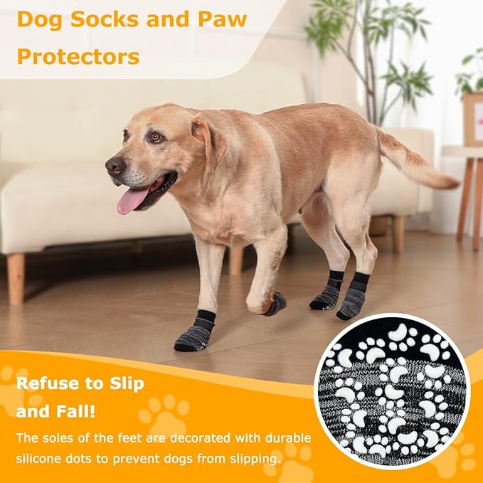 KUPAO Dog Socks 12 Pack to Prevent Licking Paws, Anti Slip Dog Booties and Paw Protectors for Hardwood Floors Hot Pavement, Suitable for Small Medium Large Senior Dogs - Size Small