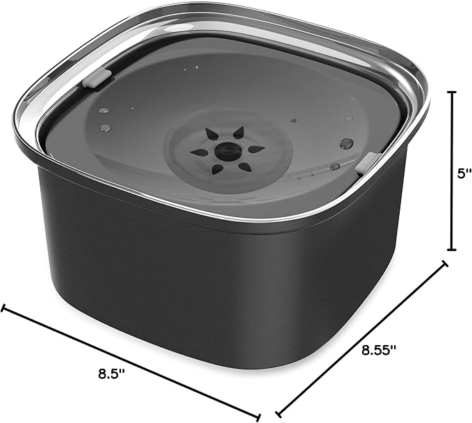 Decflow Stainless Steel Slow Drinking Dog Bowl with Lid - 3L Travel Pet Water Dispenser, Black