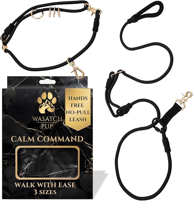 Hands-Free No-Pull Dog Leash | Durable Adjustable Training Lead for Dogs | Calm Command Outdoor Activity Leash for Active Pet Lifestyle Breeds | Ergonomic Handle - Small (25 lbs and Under)