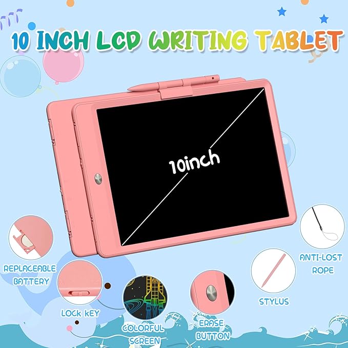 PYTTUR LCD Writing Tablet for Kids 10 Inch Reusable Drawing Tablets for Kids Colorful Writing Board Electronic Drawing Board Educational and Learning Toys for 2-4 Year Old Boys