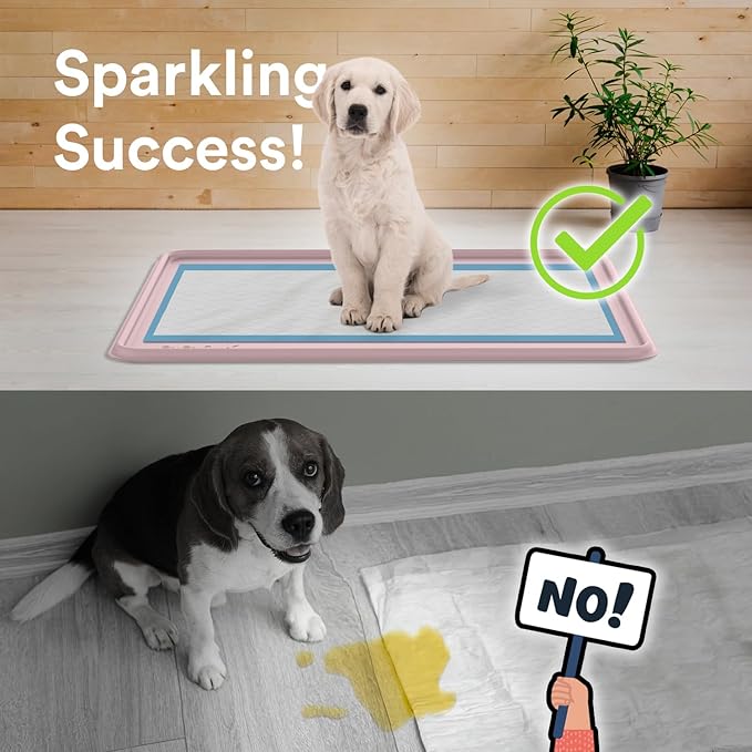 Pee Pad Tray Holder for Dogs - Fits Up to 25 x 25 in. Square Potty Training Pads No Spill Raised Lip High Edge Silicone Mat, Extra Thick and Non-Slip for Indoor Floor Protection (Large, Pink) | eenk