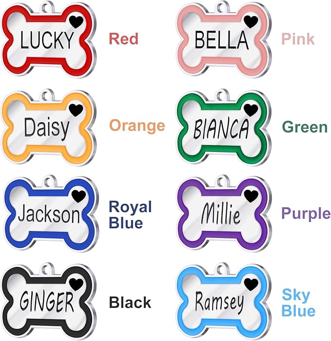 Personalized Deep Engraving Pet ID Tags Engraved Both Sides Bone Shape Custom Dog Tag Stainless Pet ID Tag Engraved Heart Dog Tags for Large Small Dogs Cats (Red, Small)