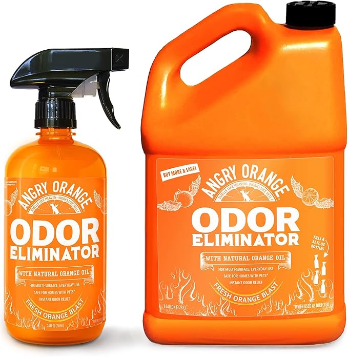 ANGRY ORANGE 2-Pack Pet Odor Eliminator for Strong Odor – 24oz Citrus Deodorizers for Dog or Cat Smells with 1-Gallon Refill