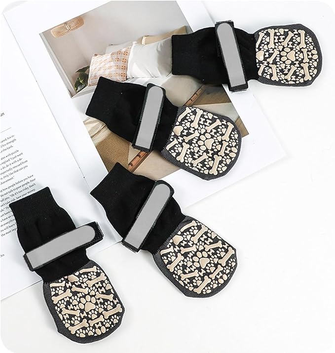 Anti Slip Dog Socks to Prevent Licking Paws, Dog Booties Shoes for Hot Pavement, Dog Socks with Grippers for Hardwood Floors, Senior Dog, Paw Protector (XL, Bone Pattern)