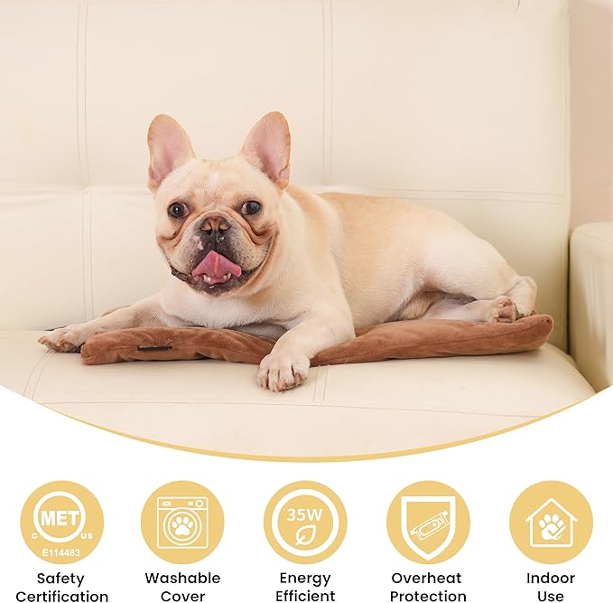 Pet Heating Pad for Cats Dogs Indoor & Sheltered Outdoor Waterproof Heated Cat Bed Heated Dog Bed Chew Resistant Cord Constant Temperature Brown 20 x 16 Inch