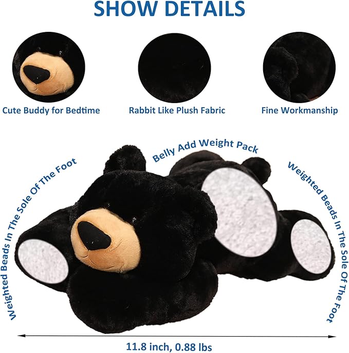 ronivia Weighted Stuffed Animals, Weighted Bear Stuffed Animal Toy Cute Black Bear Plush Pillow Weighted Plush Animals Toy, 11.8"