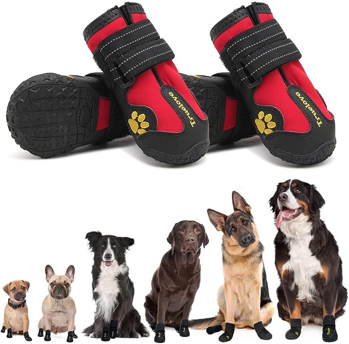 Expawlorer Anti-Slip Dog Shoes - Winter Booties with Reflective Strap, Waterproof Rain Boots for Large Dogs, Paw Protectors for Cold/Hot Pavement, Snow Shoes for Outdoor