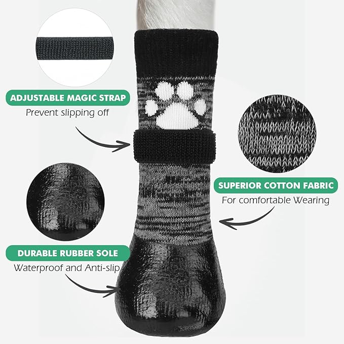 Mihachi Dog Socks Anti Slip with Straps Traction Control Waterproof Paw Protector, Dog Boots for Hardwood Floors Prevent Licking, Black XL