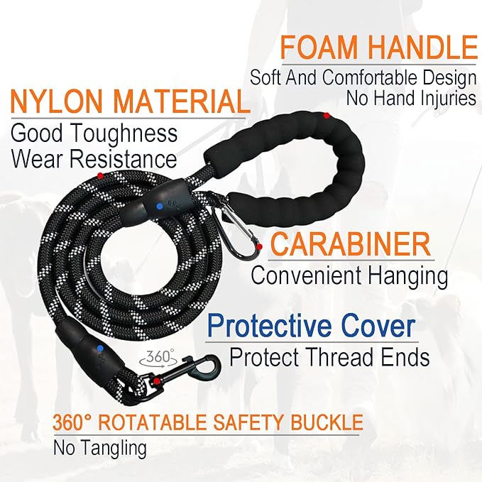 5Pack Dog Training Kit for Beginners, Puppy Training Set for Small and Medium Dogs, Reflective Leash, Training Clicker, Adjustable Whistle, Travel Slow Feeder Bowl and Leather Poop Bag Holder
