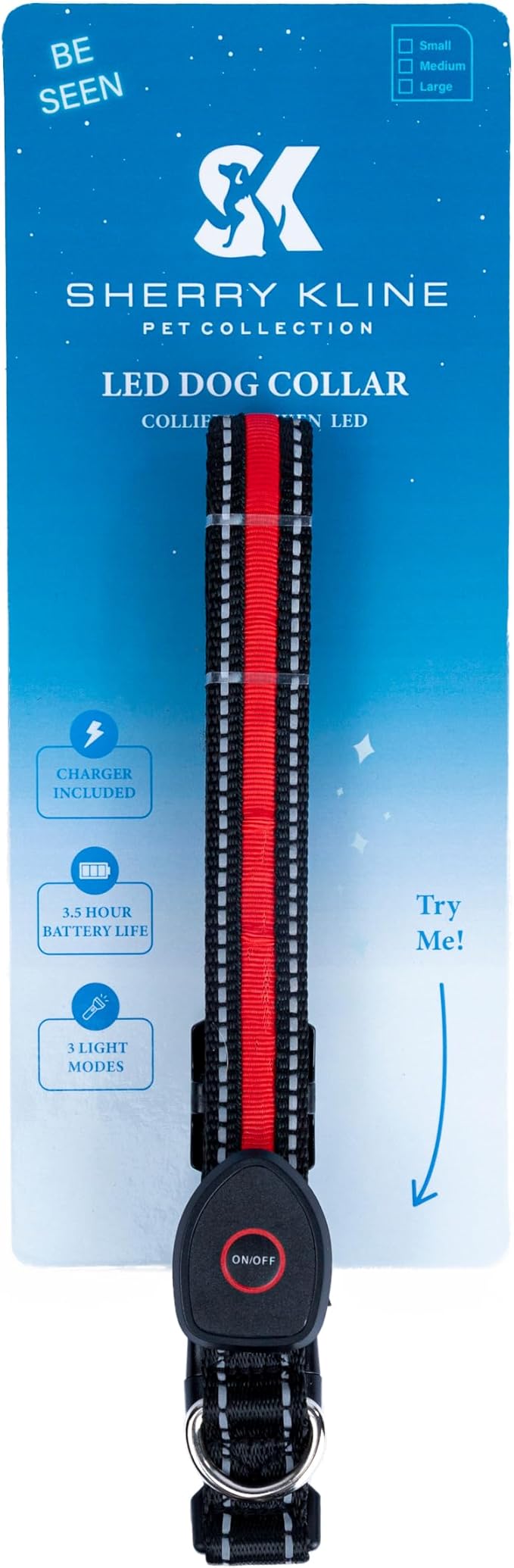 Sherry Kline LED Light-Up Pet Collar - USB Rechargeable - Flashing Glow in The Dark Size Large, Color: Red