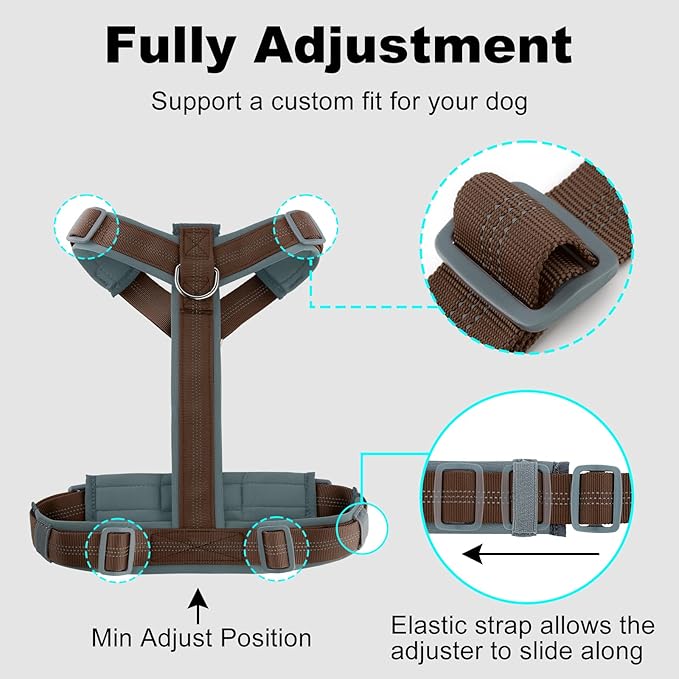 Plutus Pet No Pull Dog Harness, Adjustable Nylon Harness with Soft Padding, Reflective and Heavy Duty Dog Harness for Small, Medium, Large Dogs(Chocolate, XS)