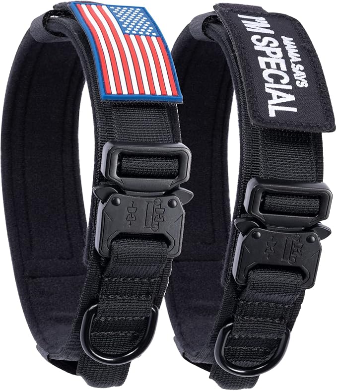 Tactical Dog Collar with USA American Flag - Military Dog Collar Thick with Handle - Heavy Duty Nylon K9 Collar Adjustable Metal Buckle for Medium Large Dogs M Chew Proof with 2 Patches