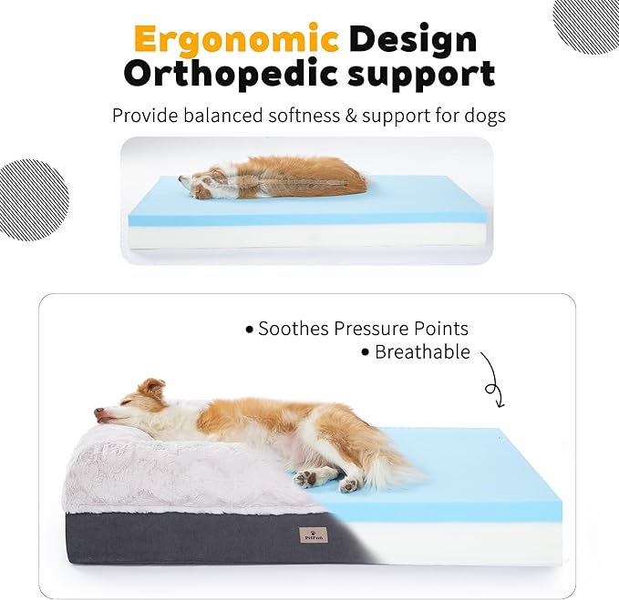 Memory Foam XL Dog Bed for XLarge Sized, Extra Large Orthopedic Dog Sofa with Sides and Waterproof Liner, Washable Bolster Pet Bed Couch with Removable Cover, 50x38x13 Inch, Beige