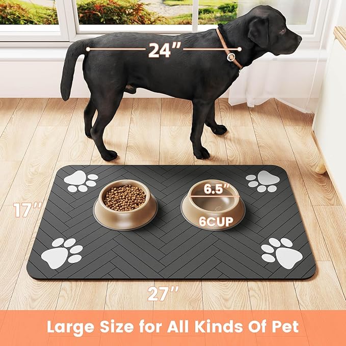 Pet Feeding Mat-Absorbent Pet Placemat for Food and Water Bowl, with Waterproof Rubber Backing, Quick Dry Water Dispenser Mat for Dog and Cat (24"x16", Christmas)