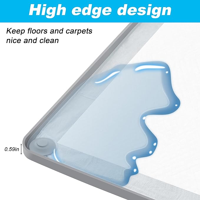 Silicone Dog Pee Pad Holder 24 x 24, No-Spill Raised Edge Potty Tray for Puppies, Puppy Pee pad Holder, Leak-Proof Non-Slip Training Pad Holder with High Sides, Easy-Clean Waterproof Mat with 2 Hooks