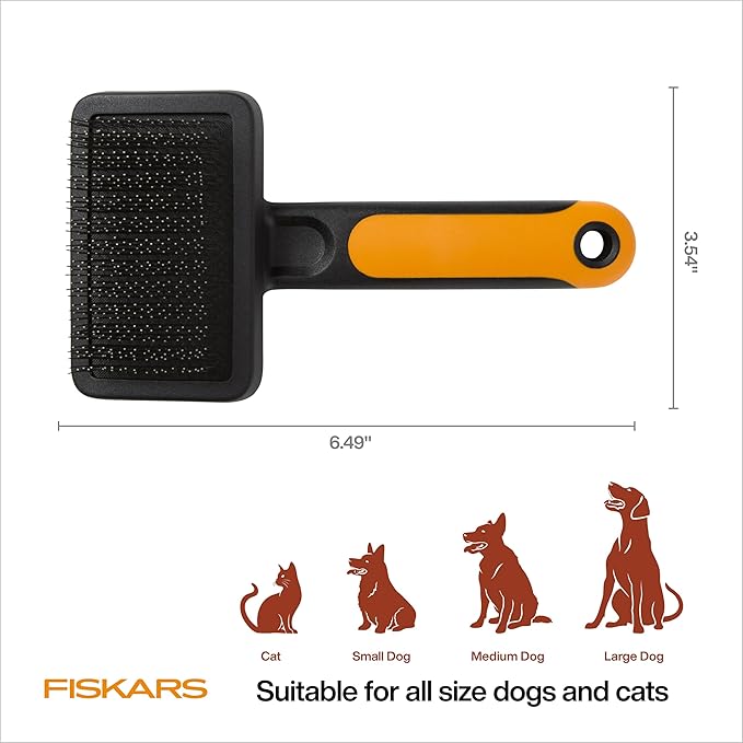 Fiskars Pet Slicker Brush, Cat and Dog Brush for Shedding, Fine Bristles & SoftGrip Handle for Gentle Grooming and Deshedding, Cat and Dog Supplies, 6.5”, Orange/Black