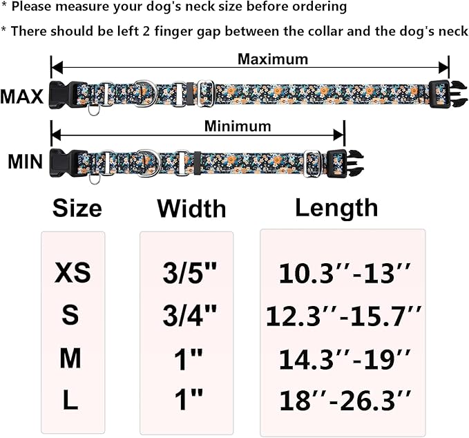 Reflective Martingale Dog Collar with Buckle Soft Nylon Floral No Slip Dog Collars for Medium Dogs (Black Orange Flowers, M)