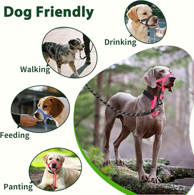 BARKLESS Sturdy No Pull Head Collar for Medium Large Dogs, Gentle Reflective Head Halter with Safety Link, Adjustable Nylon Dog Training Muzzle Leash for Walking Control (Green, XXL)