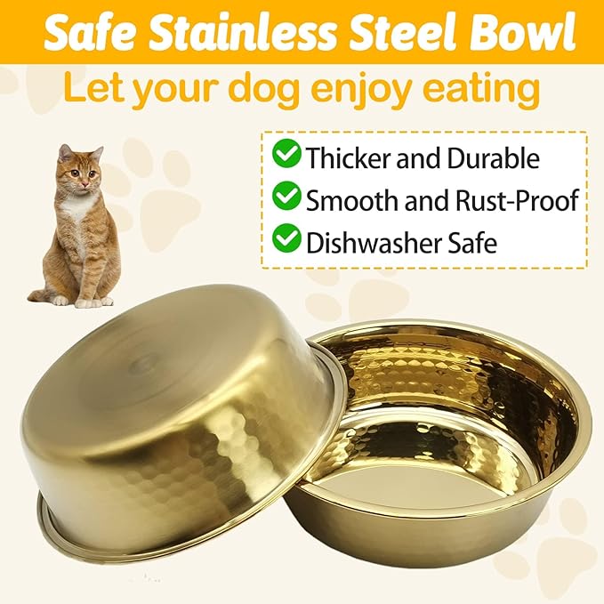 kathson 3pcs Premium Stainless Steel Dog Bowls, Hammered Thickened Metal Dog Bowl Feeding or Water Bowls for Small/Meidum/Large Sized Dogs&Cats Stackable Metal Cat Bowl Dishwasher Safe 5.5 Dia.