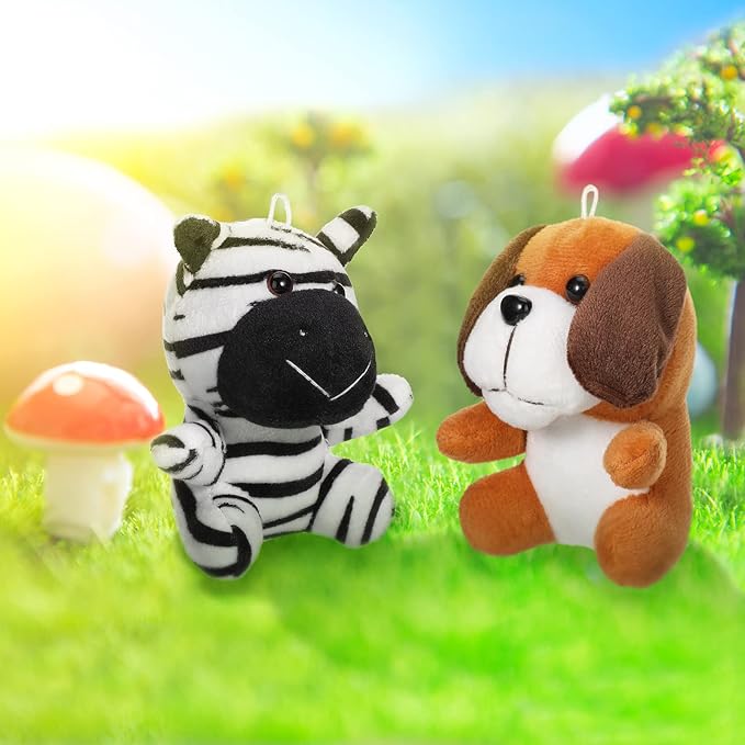 Skylety 12 Pcs Mini Safari Plush Animal Toys 3.9 Inch Cute Forest Animal Toy Deer Tiger Leopard Monkey Elephant Lion Zebra Frog Duck Puppy for Teacher Student Party Classroom Award Prizes