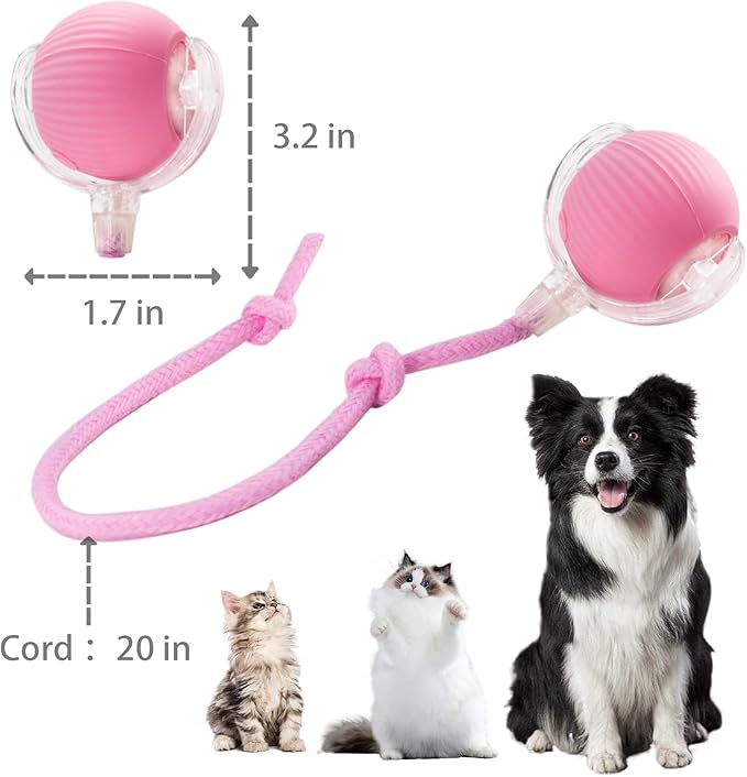 KumCinm Interactive Cat Toys Ball for Indoor Cats, Interactive Rolling Small Dog Cat Toys Automatic Self Moving, 360°,Electric Balls，Fast Rolling，Smart Automatic Rolling Pet Ball (Pink)