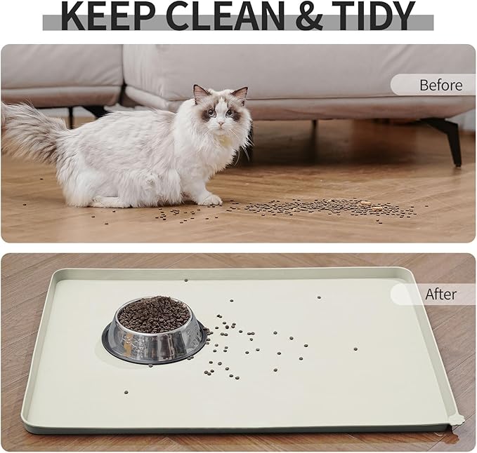 Reopet Waterproof Pet Feeding Mat with High Raised Edges, Heavier and Thicker Placemats for Cat Dog Water Bowl with BPA Free, Dogs Cats Food Mats for Messy Drinkers to Prevent Spill and Protect Floors