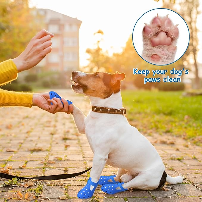 Dog Shoes for Hot Pavement, Non-Slip Waterproof Dog Crocs, Dog Booties Sandals for Medium Dogs, Easy ON & Off Adjustable Easy-Clean Boots for Beach Outdoor Blue, Size M: (2.5’’x2-2.2’’)(L*W)