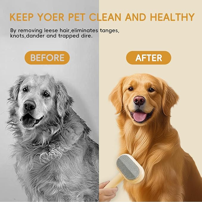 Professional Cat & Dog Deshedding Brush - 1-Button Release Grooming Tool for Long/Short Hair Cats, Dogs, Rabbits & Small Animals (Orange)