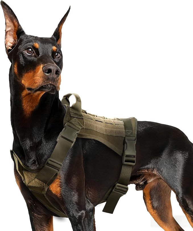 Tactical Dog Harness for Large Dogs, Adjustable No Pull Service Dog Vest Suitable for Training, Walking and Traveling, Easy Control Pet Harness, Army Green, L