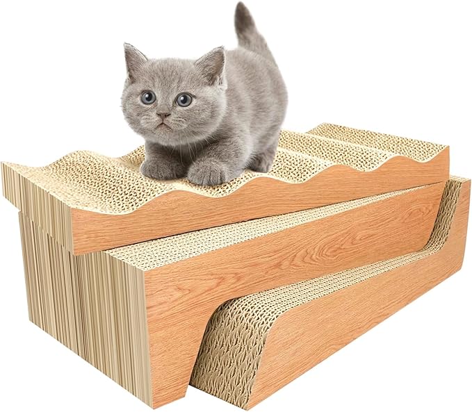 Cat Scratch Pad with Catnip, 3 Packs Corrugated Cardboards Cat Scratcher Pads for Indoor Cats, Durable Scratching Board for Small Medium Cats Kitten, Suitable for Cats to Rest, Grind Claws and Play