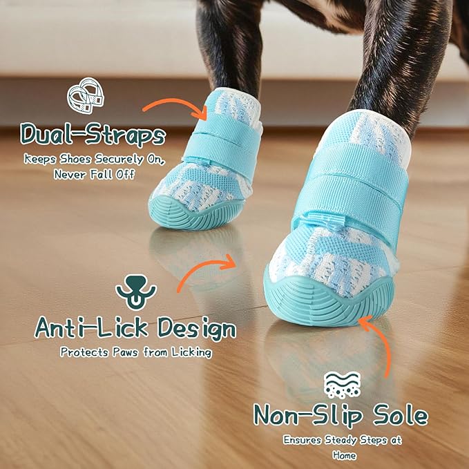Aokown Dog Shoes for Small Dogs, Outdoor Dog Boots & Paw Protectors for Hot Pavement, Winter Snow Hiking, Breathable Dog Booties, Indoor Hardfloors Anti Slip Sole Blue Size 1