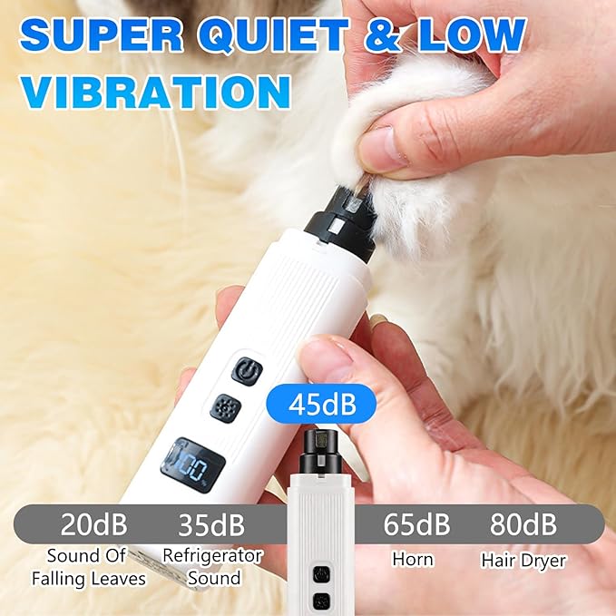 Cat Nail, Upgraded Safe Cut Cat Nail Trimmer, Two Adjustable with 360°Grinding Settings, Low-Vibration Ultra-Quiet Under 40dB, Powerful Enough for All Cats and Dogs (White)
