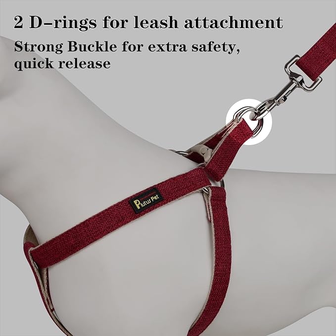 Plutus Pet Cotton Hemp Step in Dog Harness, Sustainable, Lightweight and Escape-Proof, Quick Fit Dog Harness for Puppy Small Medium and Large Dogs, Dark Red, L