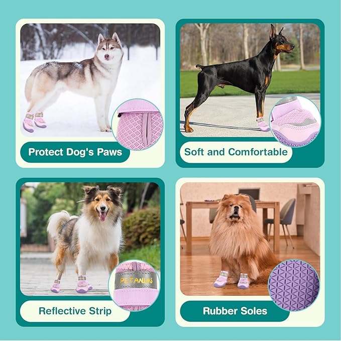 Dog Shoes for Small Dogs, Medium Dog Boots & Paw Protectors for Winter Snow, Breathable Dog Booties for Hot Pavement, Hardwood Floors Purple Size 1