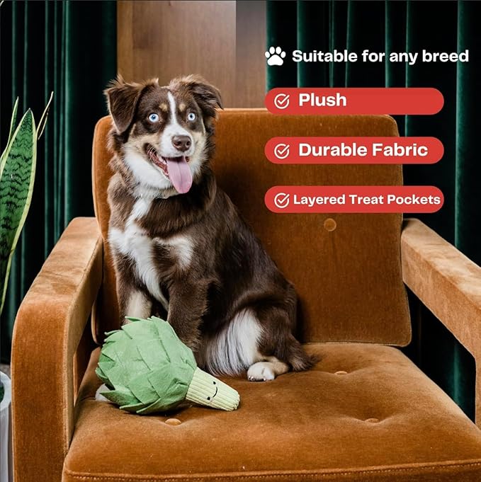Wagorific Artichoke Snuffle Toy for Dogs, Interactive Dog Treat Puzzle, Puppy Plush Chew Toy, Machine Washable Dog Enrichment, Made of Recycled Materials, All Breed Sizes, Artichoke