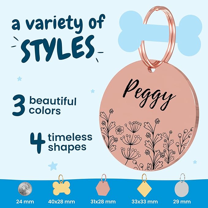 PawFurEver Dog Tag Personalized Pet Name | Customized Dog Tags Engraved Front & Back - Stainless Steel, Dark Etching Pet ID Tag Dog Tags Made in USA (Hexagon, Silver)