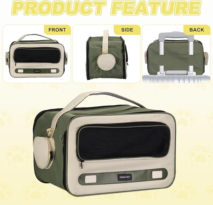 Cat Carrier for Pet, Adjustable Shoulder Strap, Breathable Dog Carrier Cat Carrying Case Pet Travel Bag Up to 14.3 lbs (Green), Intended for Hiking/Camping/Traveling