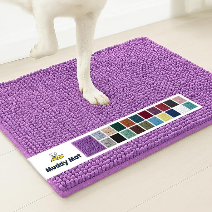 Muddy Mat® | Super Absorbent Door Mat Indoor, Microfiber Quick Dry Chenille Entryway Rug, Non-Slip Front Door Mat, Indoor Mats for Entryway, Machine Washable Pet Rug, Purple 24"x35"
