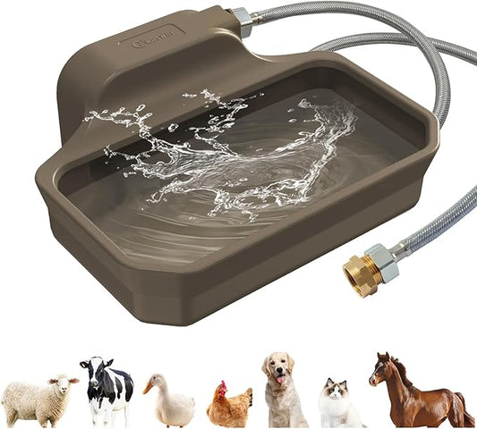 FICUSWIN 135OZ Automatic Water Dispenser for Dogs Patented Automatic Dog Water Bowl Fit 3/4'' GHT Male Faucet Outdoor Large Dog Water Bowl Include Water Hose Copper Connector Large Drinking Area Brown