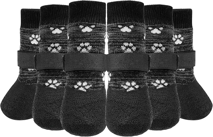 KOOLTAIL Anti Slip Dog Socks to Prevent Licking Paws for Hardwood Floors, Waterproof Dog Boots & Paw Protector Traction Shoes with Toe Grips for Small Medium Large Senior Dogs Dark Grey XXL