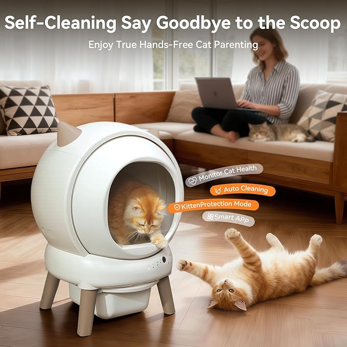 Self Cleaning Litter Box - E2 Automatic Cat Litter Box Smart Self Cleaning Robot for Cats, Double Safety Protection, App Control, 2 Roll Garbage Bags & Mat