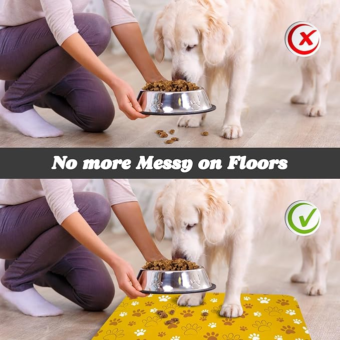 Dog Food Mat, Absorbent Water Bowl Mats Cat Pet Feeding Placemats Yellow 16 * 24 inch