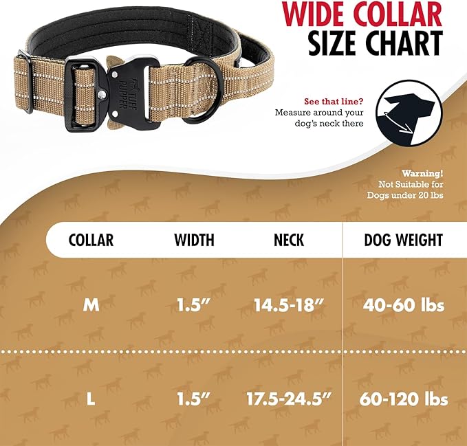 Tuff Pupper Tactical Dog Collar with Handle | Heavy Duty Adjustable Dog Collar | Military Nylon Collar for Large Dogs | Quick-Release Buckle | Soft Padded Comfort | Training Control (Tan, Large)