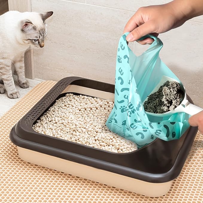 Cat Litter Disposal Bags and Dog Poop Bags with Handle,Cornstarch Based Extra Thick and Guaranteed Leak Proof Poop bags for Kitty and Doggy(180 Count 1.1 Gallon,Lavender Scent)