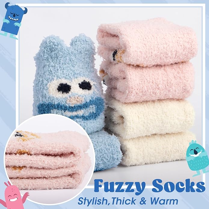 Loritta 3 Pairs Womens Fuzzy Socks Winter Warm Fluffy Soft Slipper Home Sleeping Cute Animal Socks