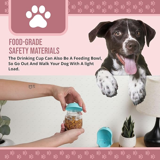 HappiTails Leak Proof Portable Dog Water Bottle with Bowl – Travel Pet Water Dispenser for Walking & Hiking – Food Grade Plastic – Choose from 3 Colors (Pink, 500 ml)